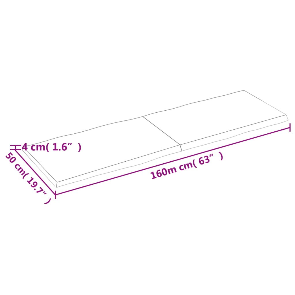 Blat masă 160x50x(2-4) cm lemn stejar netratat contur organic