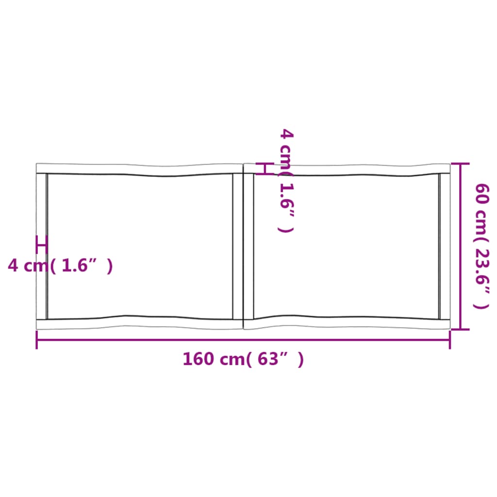 Blat masă 160x60x(2-4) cm lemn stejar netratat contur organic