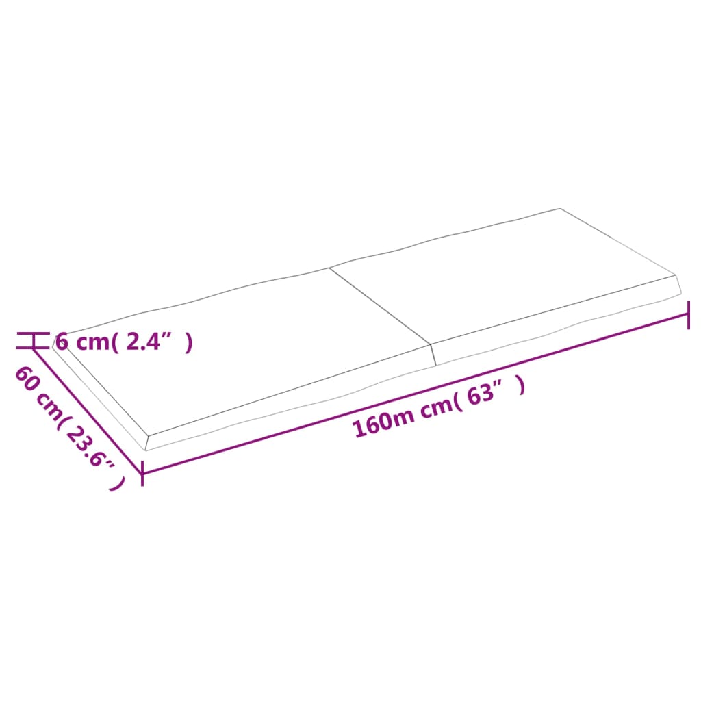 Blat masă 160x60x(2-6) cm lemn stejar netratat contur organic