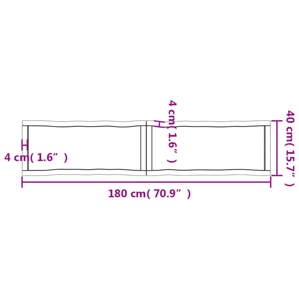 Blat masă 180x40x(2-4) cm lemn stejar netratat contur organic