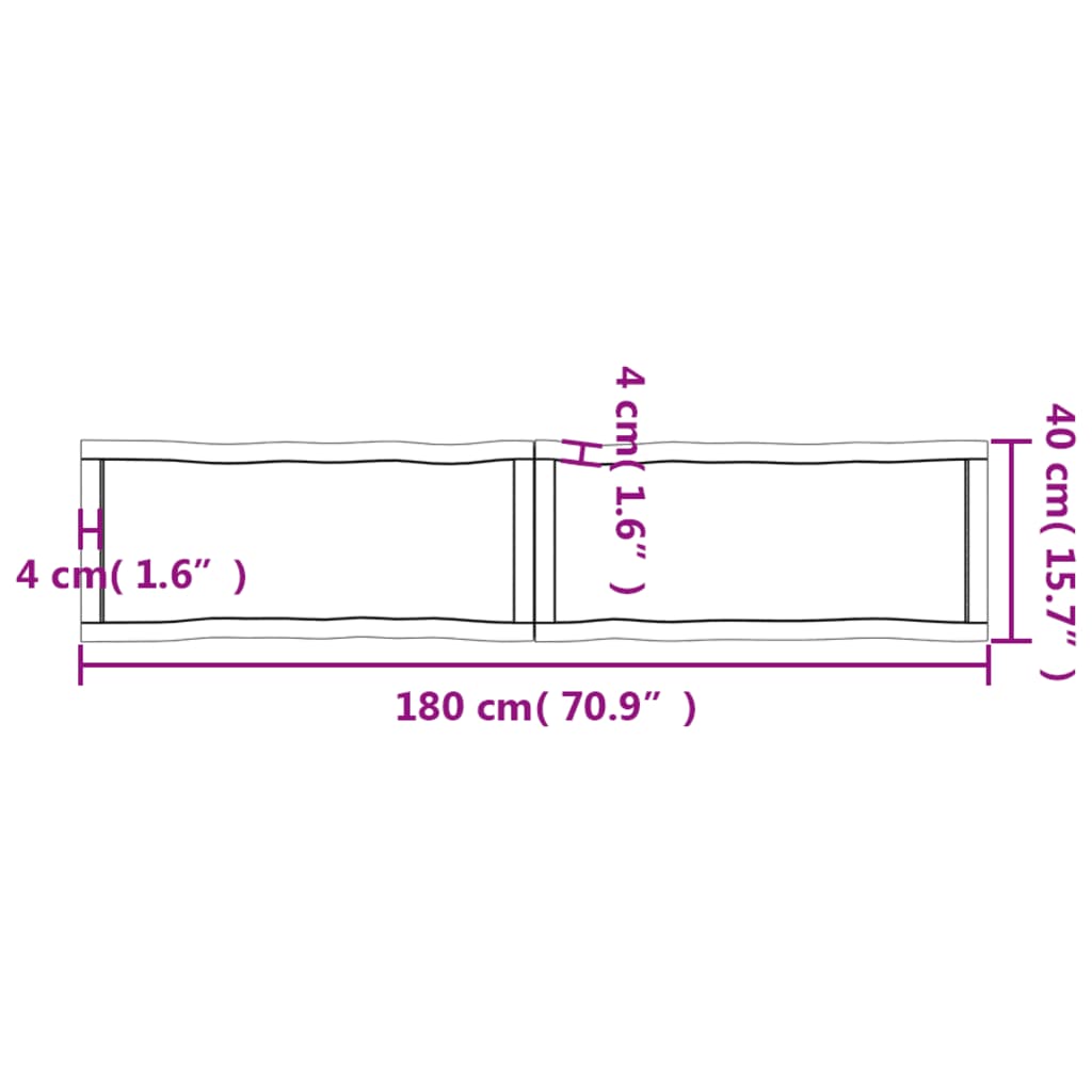 Blat masă 180x40x(2-6) cm lemn stejar netratat contur organic