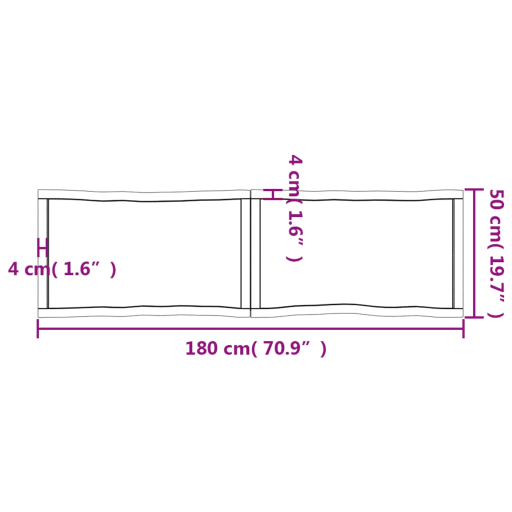 Blat masă 180x50x(2-6) cm lemn stejar netratat contur organic