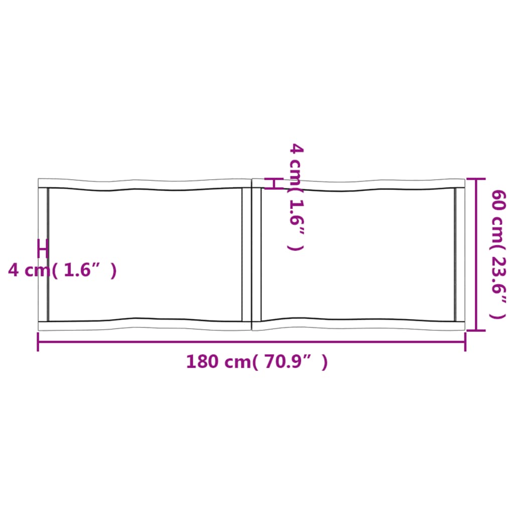 Blat masă 180x60x(2-4) cm lemn stejar netratat contur organic
