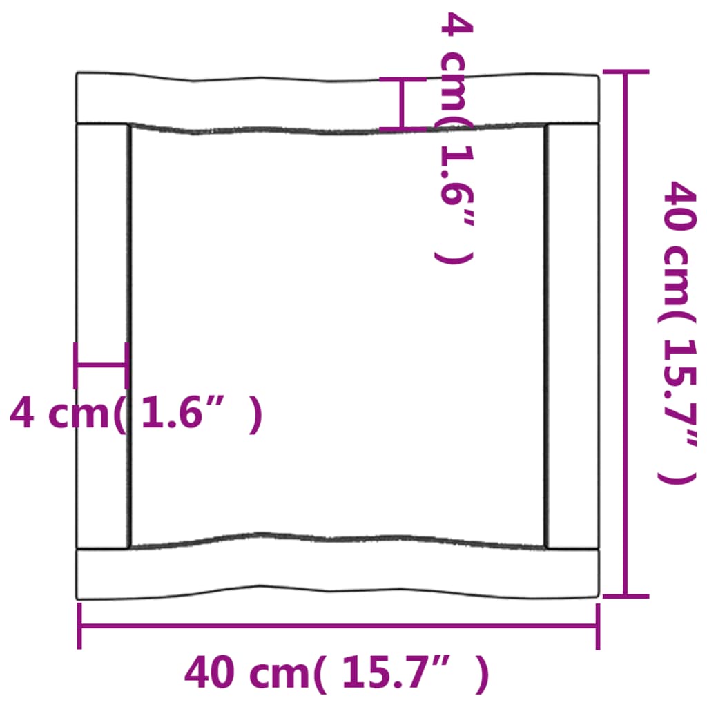 Blat masă, 40x40x(2-4) cm, maro, lemn tratat contur organic