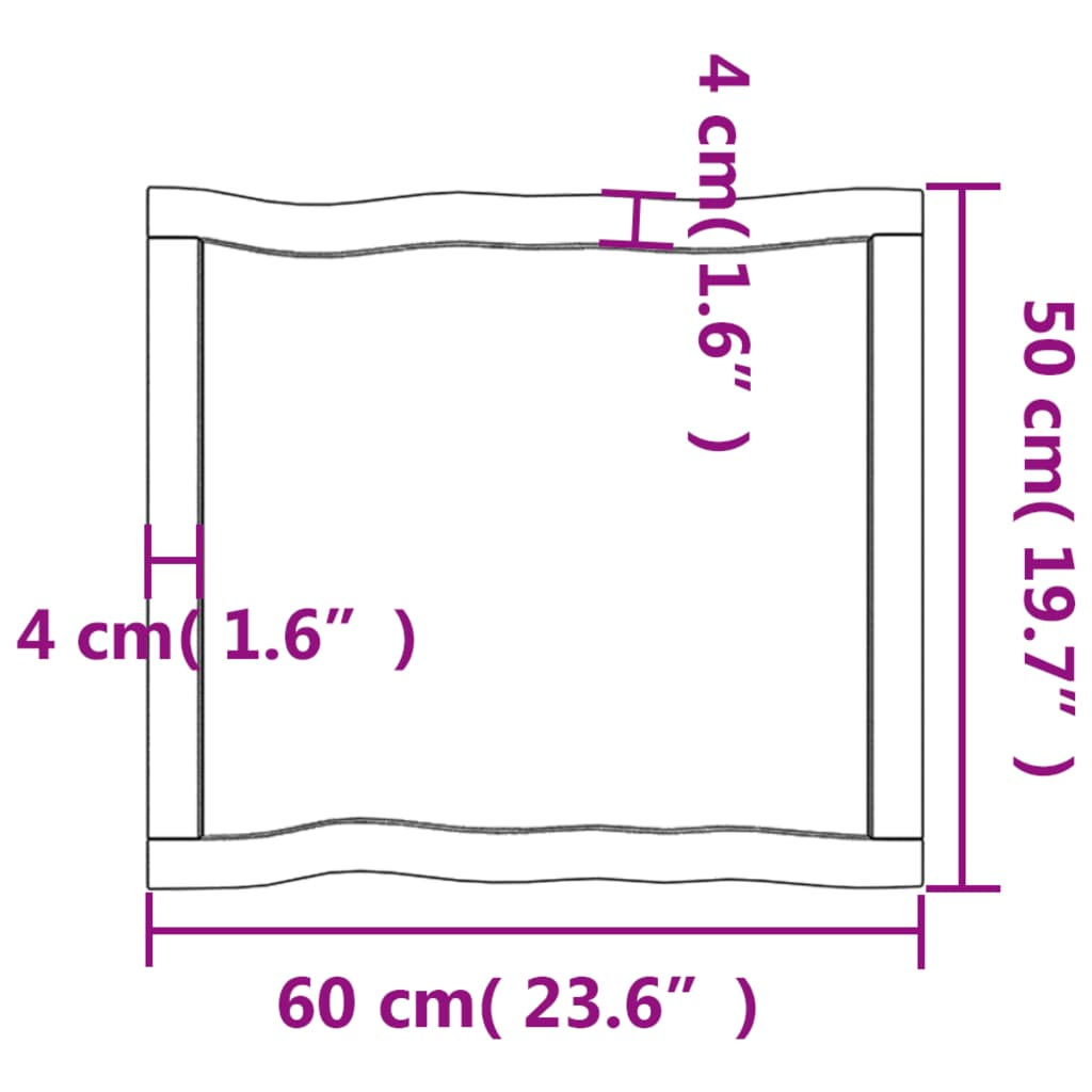 Blat masă, 60x50x(2-6) cm, maro, lemn tratat contur organic