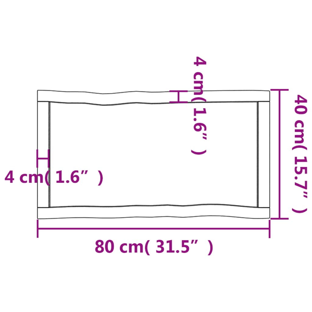 Blat masă, 80x40x(2-6) cm, maro, lemn tratat contur organic
