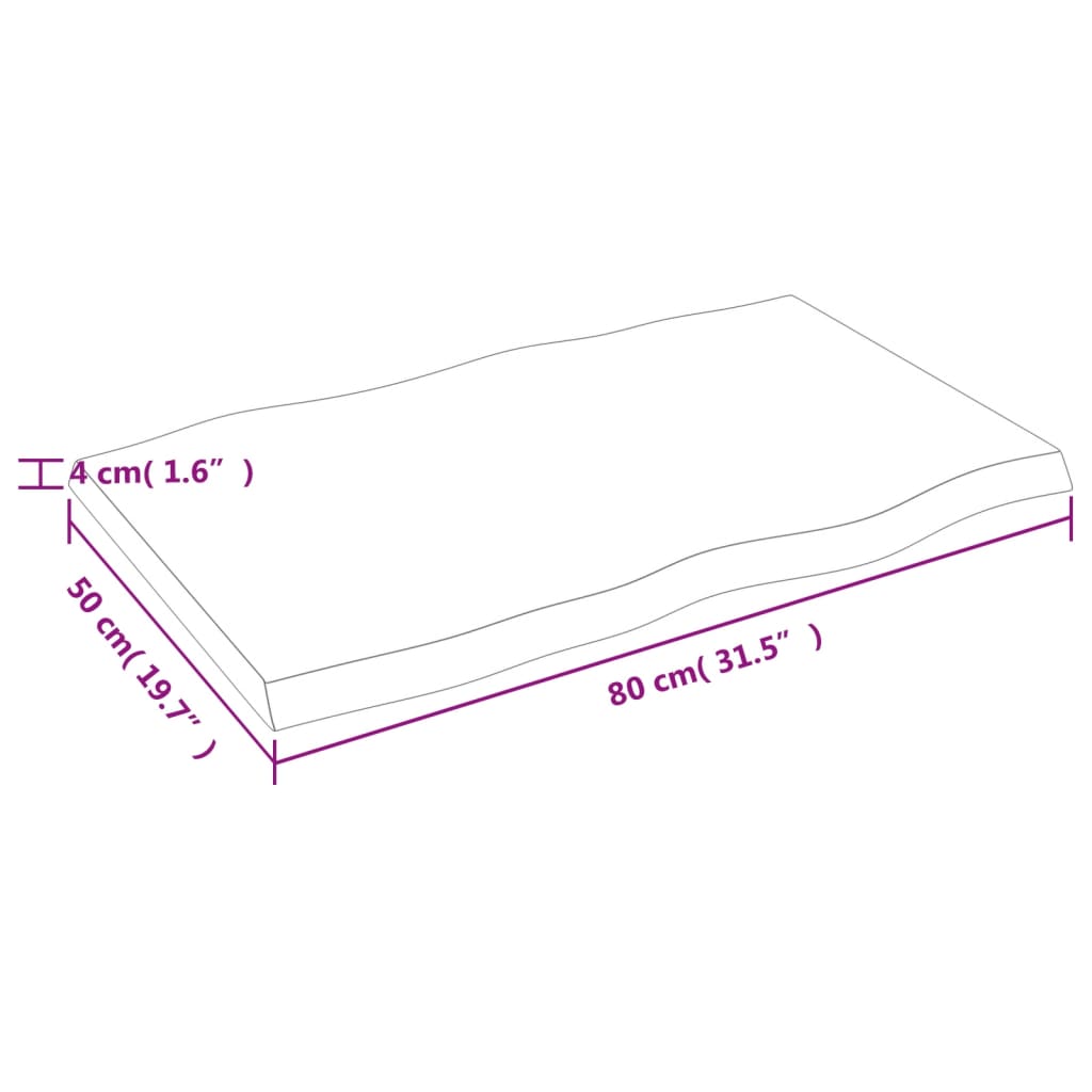 Blat masă, 80x50x(2-4) cm, maro, lemn tratat contur organic