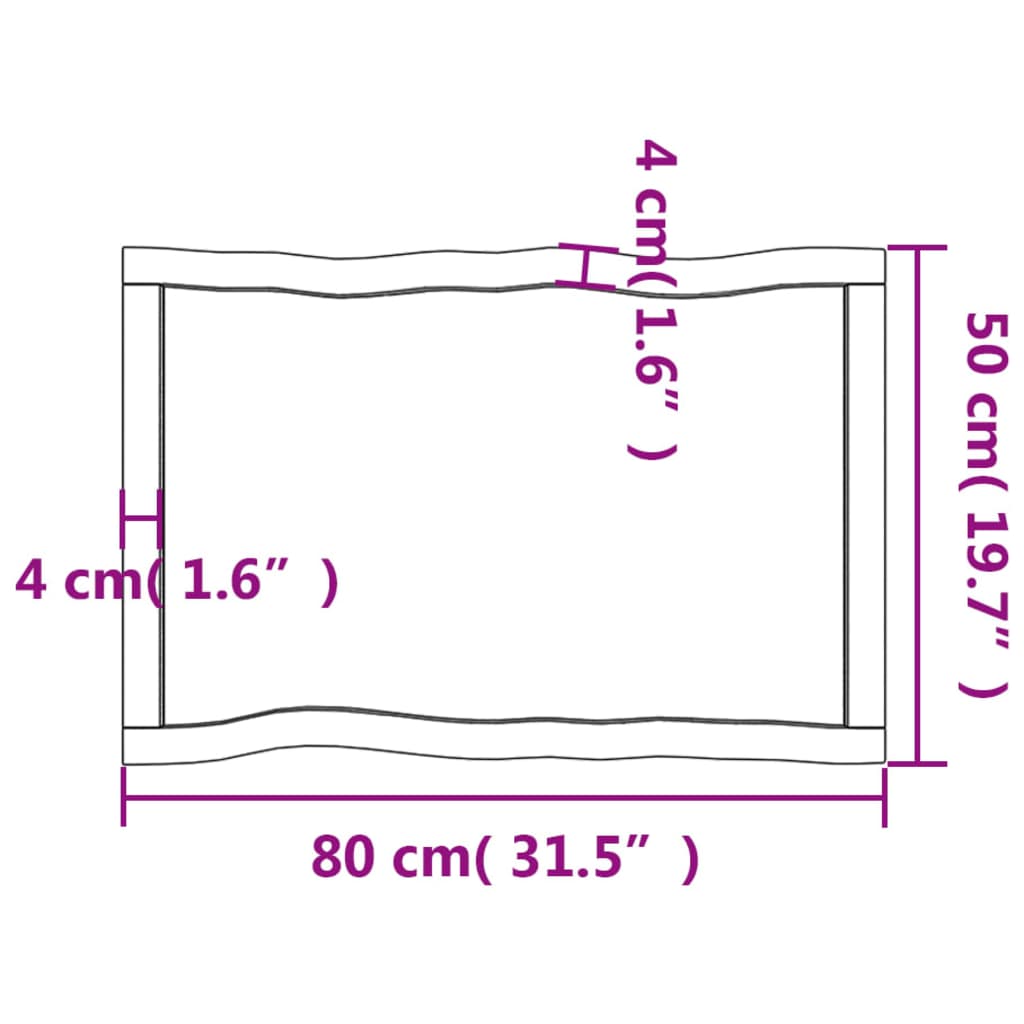 Blat masă, 80x50x(2-6) cm, maro, lemn tratat contur organic