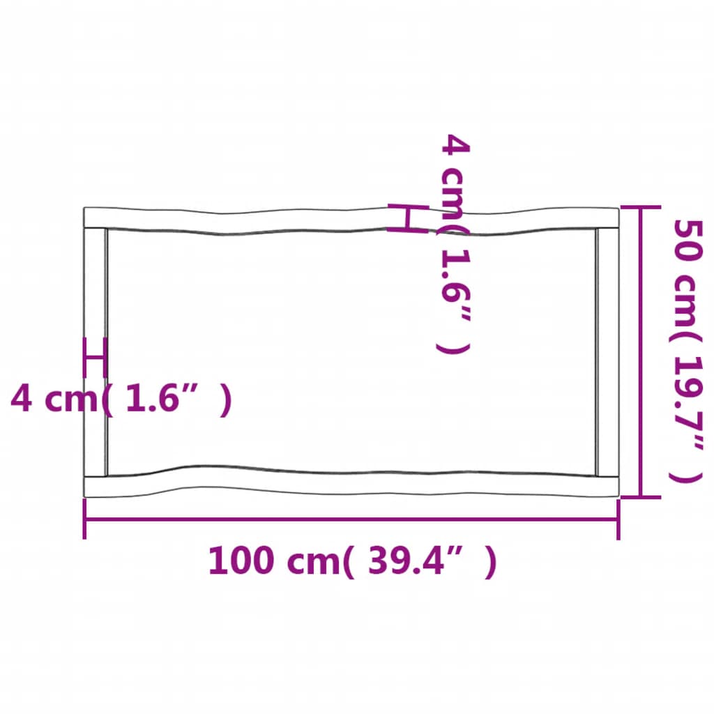Blat masă, 100x50x(2-4) cm, maro, lemn tratat contur organic