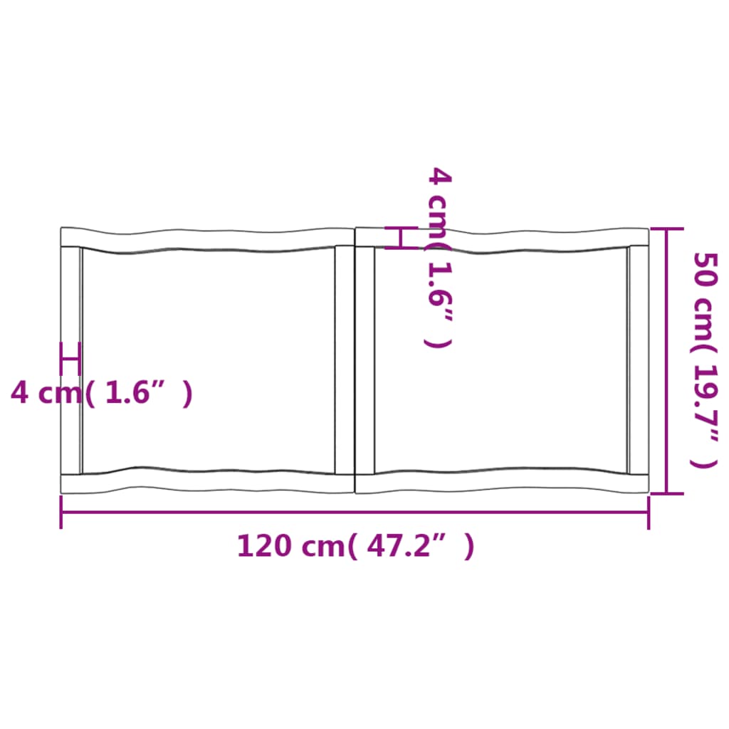 Blat masă, 120x50x(2-4) cm, maro, lemn tratat contur organic