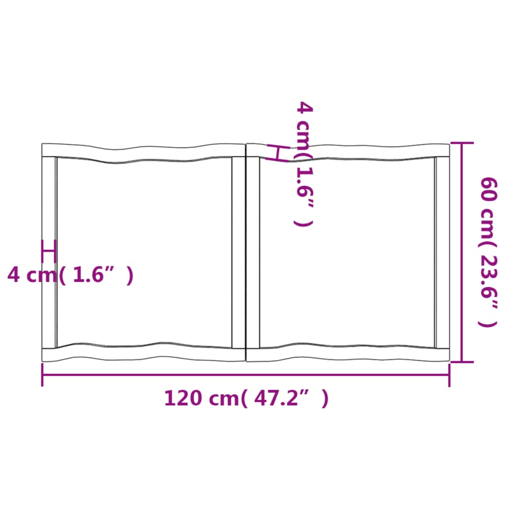 Blat masă, 120x60x(2-6) cm, maro, lemn tratat contur organic