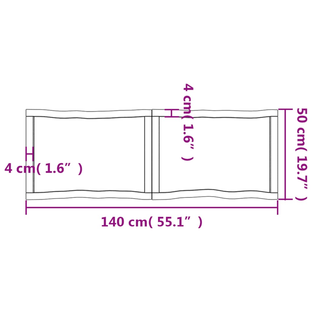 Blat masă, 140x50x(2-4) cm, maro, lemn tratat contur organic