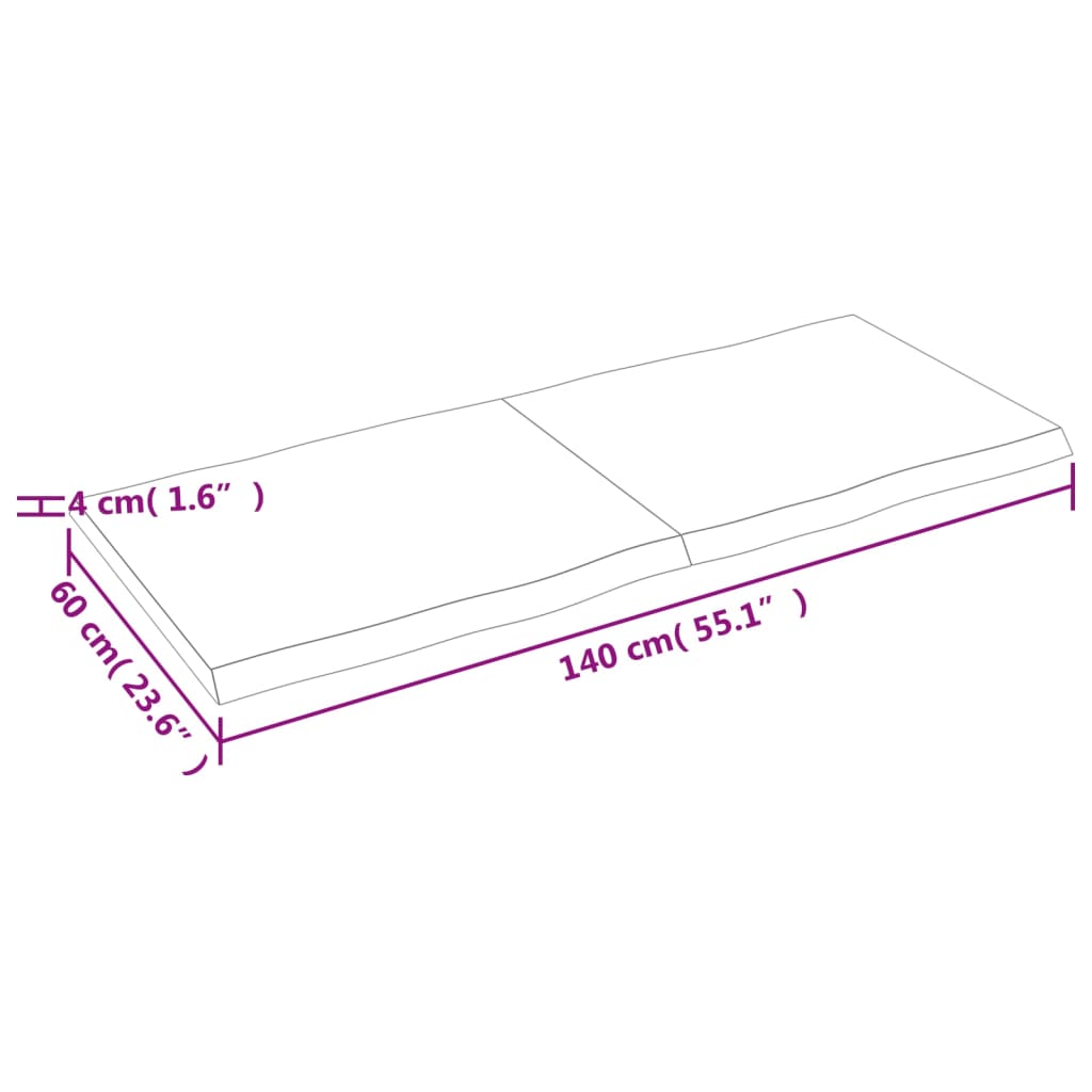Blat masă, 140x60x(2-4) cm, maro, lemn tratat contur organic