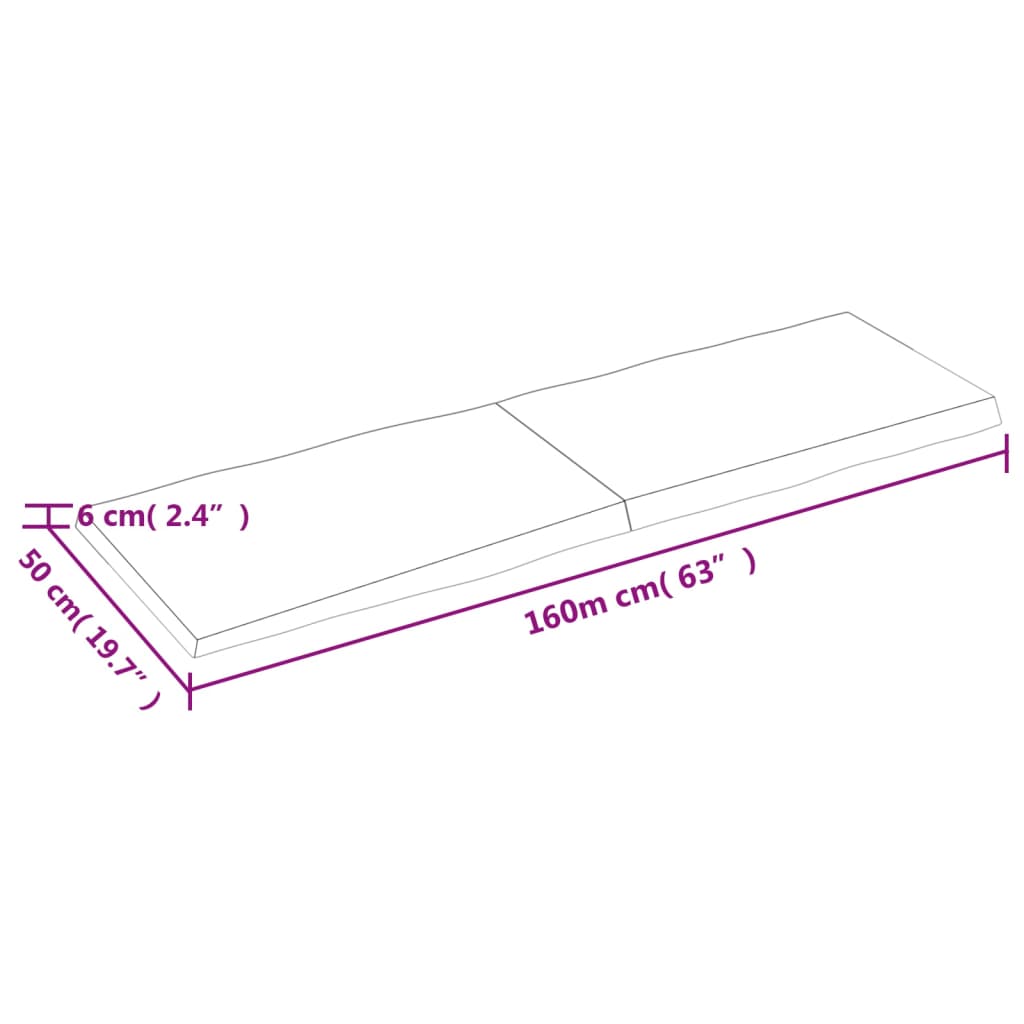 Blat masă, 160x50x(2-6) cm, maro, lemn tratat contur organic