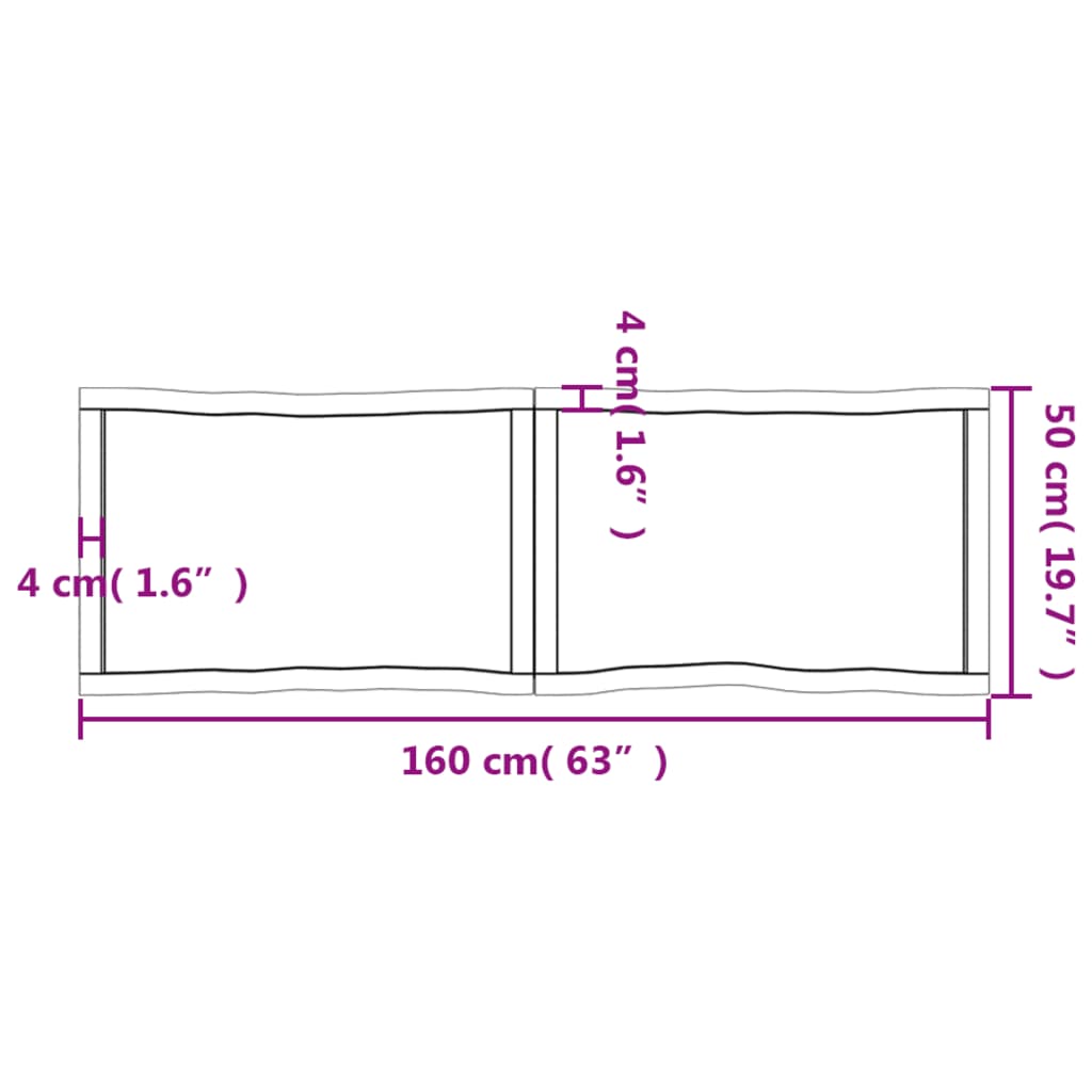 Blat masă, 160x50x(2-6) cm, maro, lemn tratat contur organic