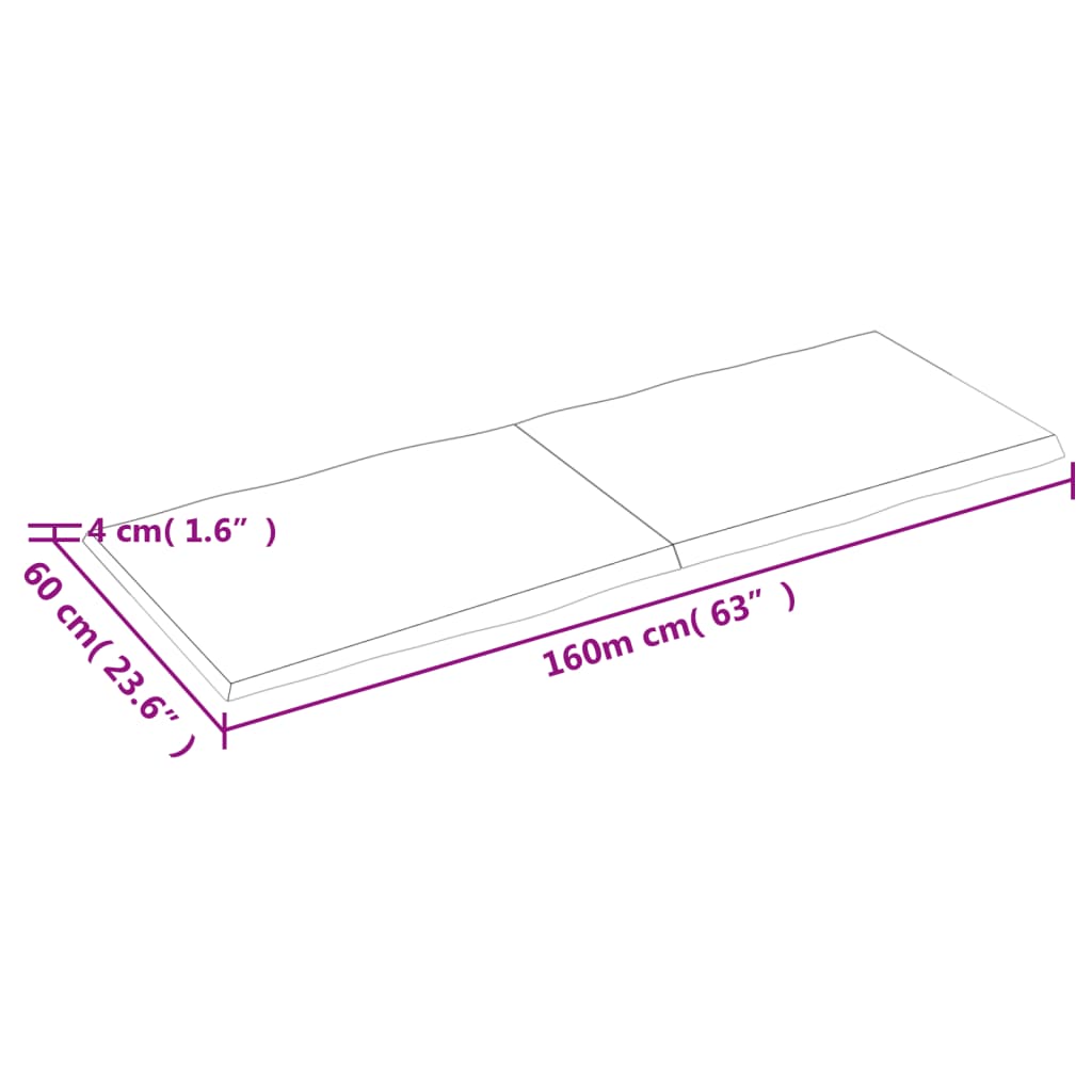 Blat masă, 160x60x(2-4) cm, maro, lemn tratat contur organic