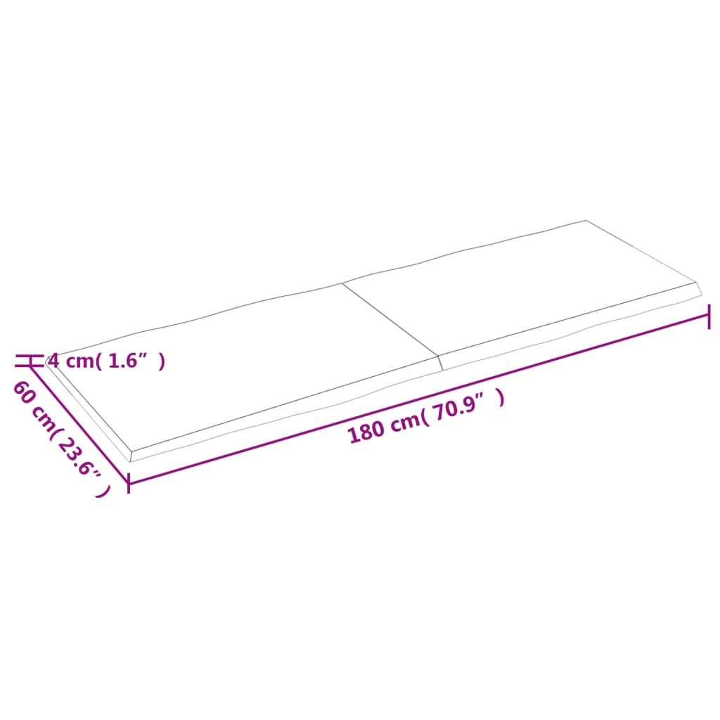 Blat masă, 180x60x(2-4) cm, maro, lemn tratat contur organic