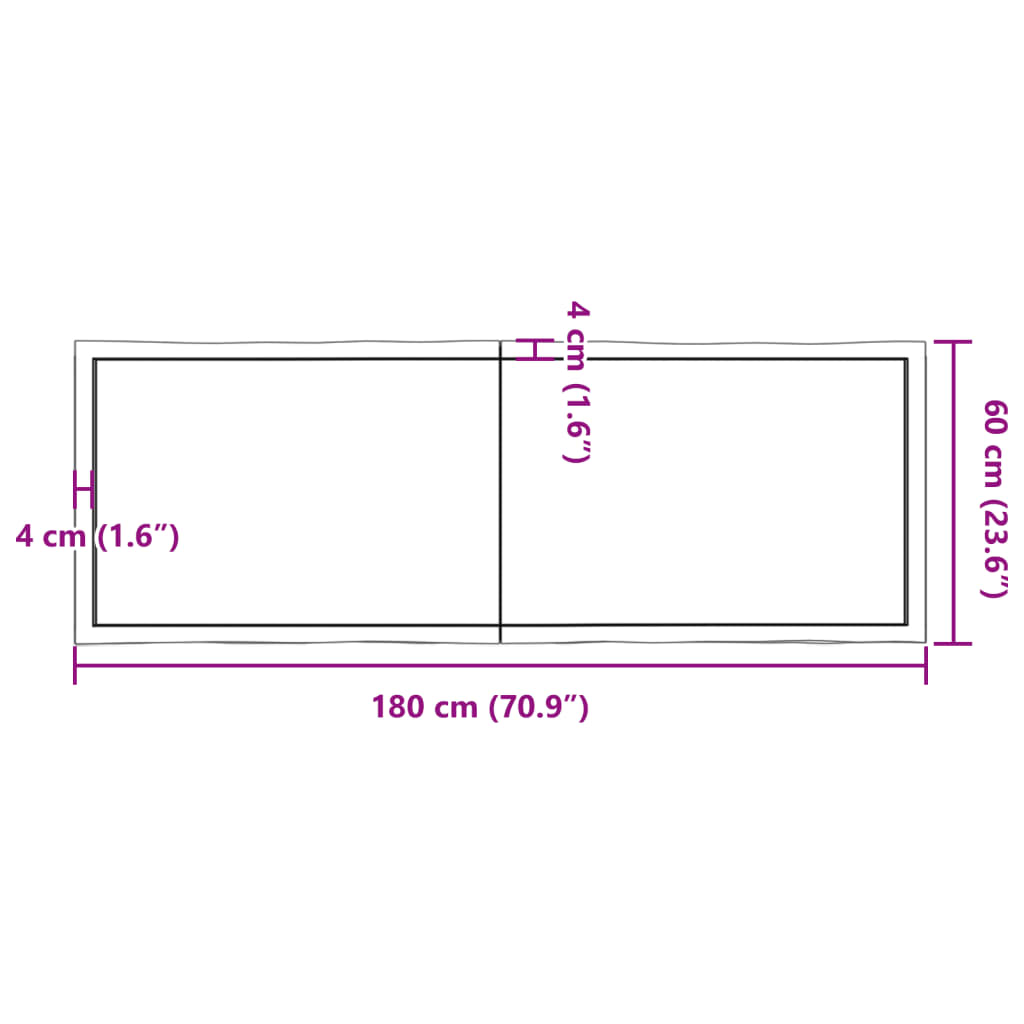 Blat masă, 180x60x(2-4) cm, maro, lemn tratat contur organic