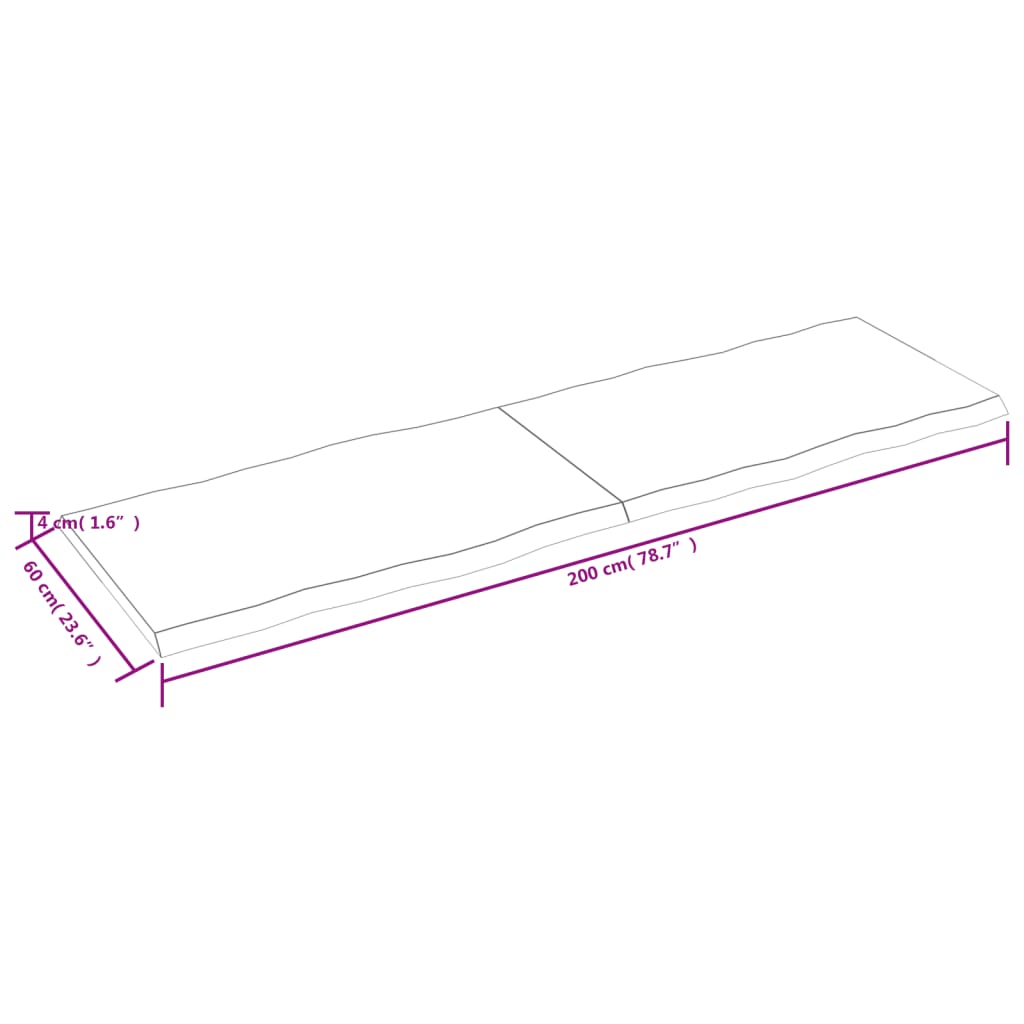Blat masă, 200x60x(2-4) cm, maro, lemn tratat contur organic