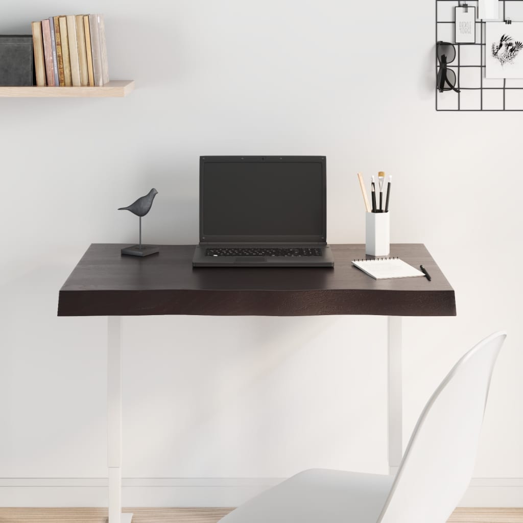 Table top, 80x50x6 cm, gray, organic contour treated oak wood