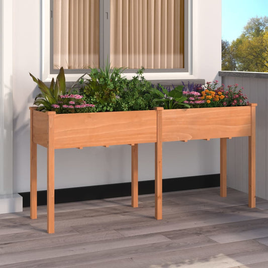 Jardinieră cu căptușeală, maro, 161x45x76 cm, lemn masiv brad