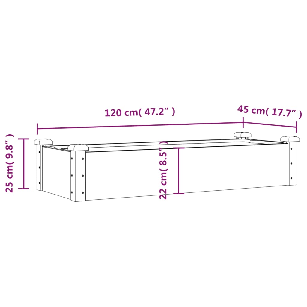 Strat grădină înălțat cu căptușeală maro 120x45x25 cm lemn brad