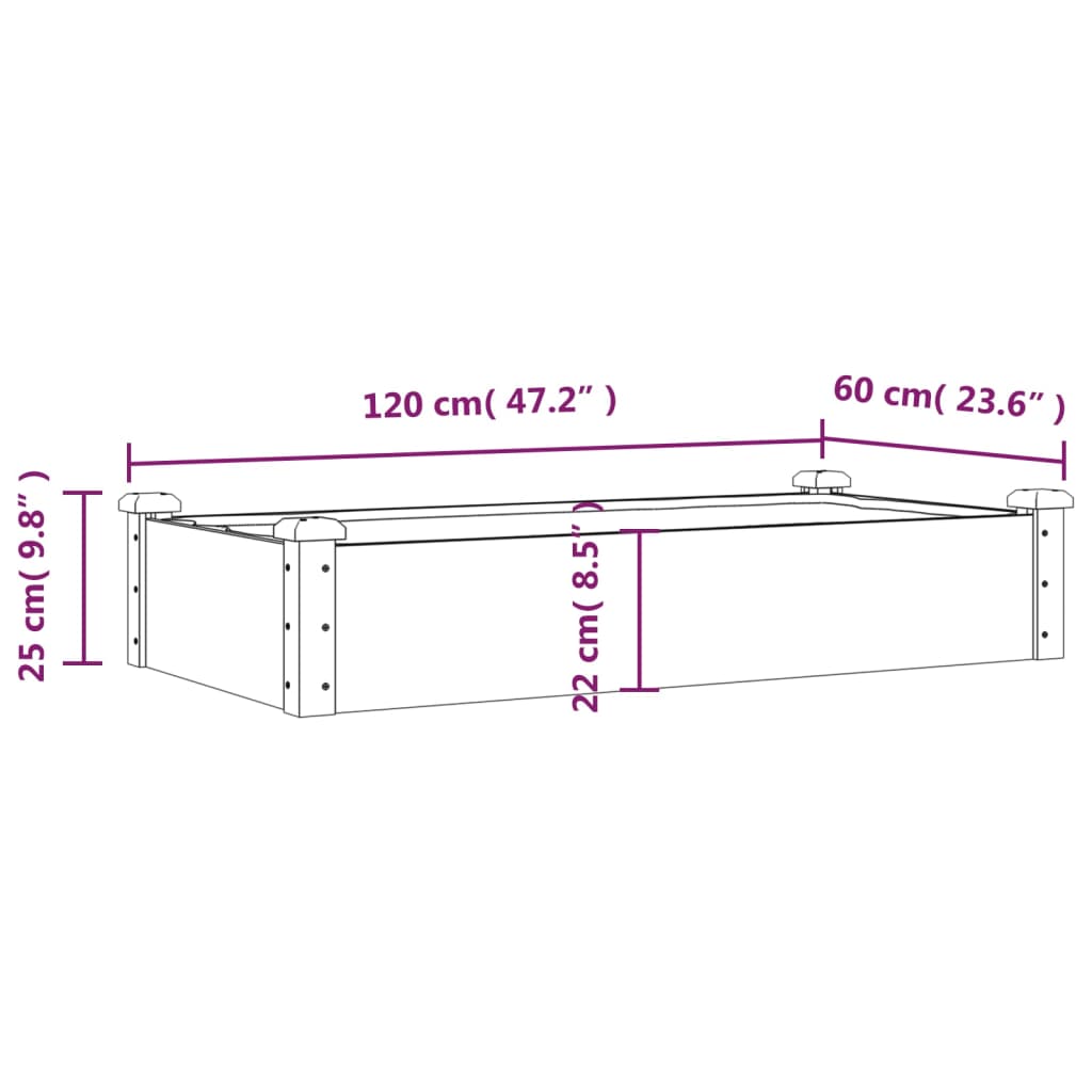 Strat de grădină înălțat cu căptușeală, 120x60x25 cm, lemn brad