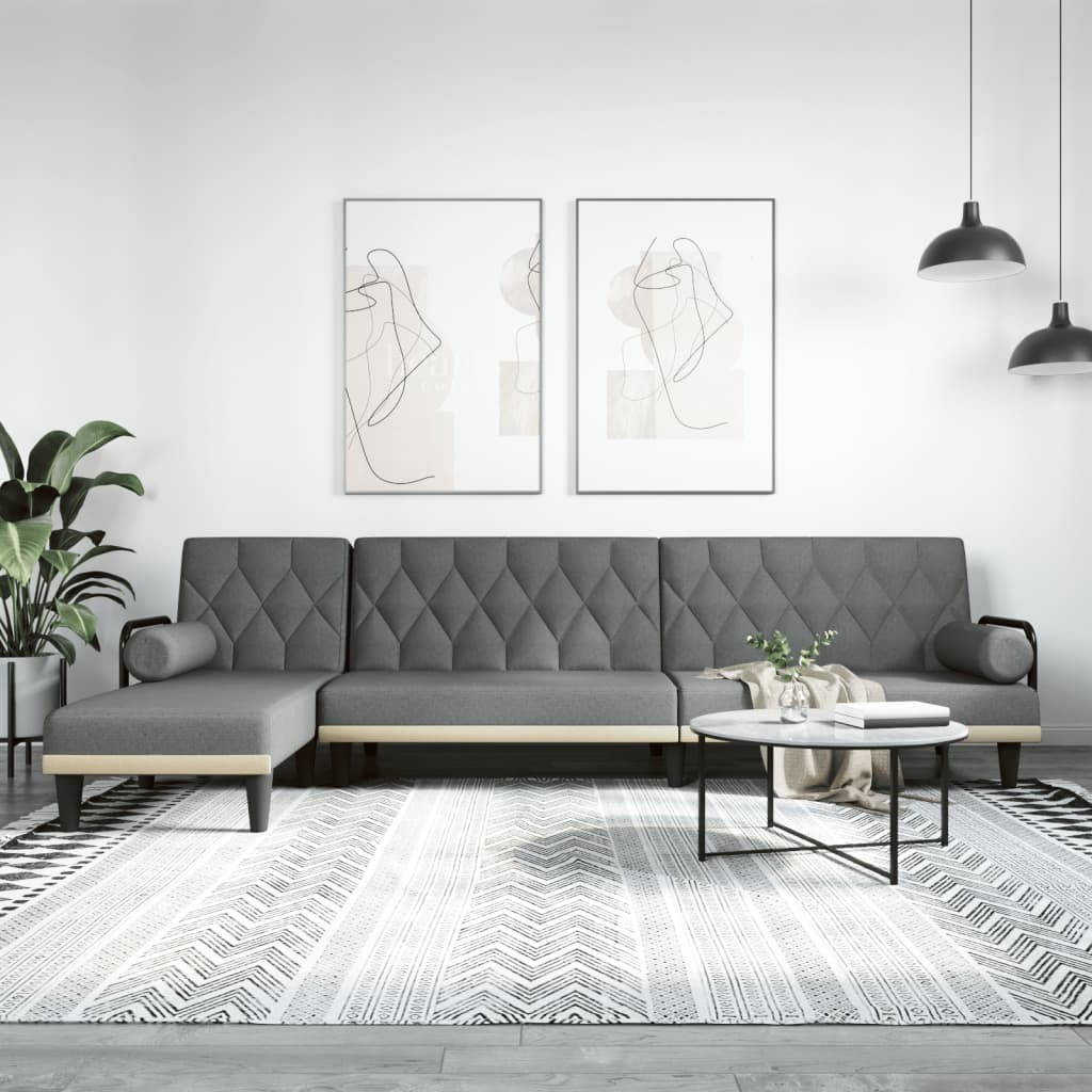Canapea extensibilă în formă de L gri închis 260x140x70 cm
