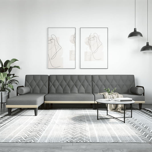 Canapea extensibilă în formă de L gri închis 260x140x70 cm