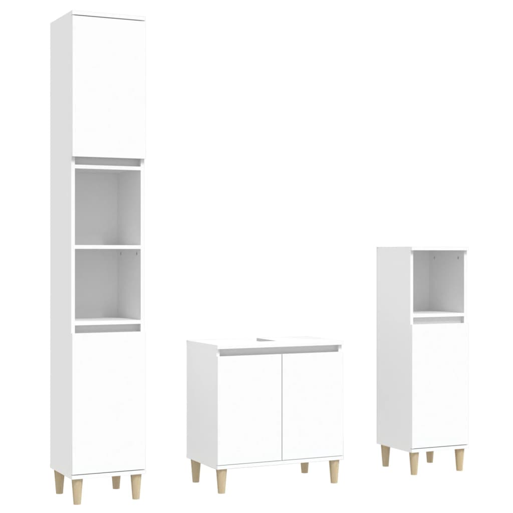 Set mobilier de baie, 3 piese, alb, lemn compozit