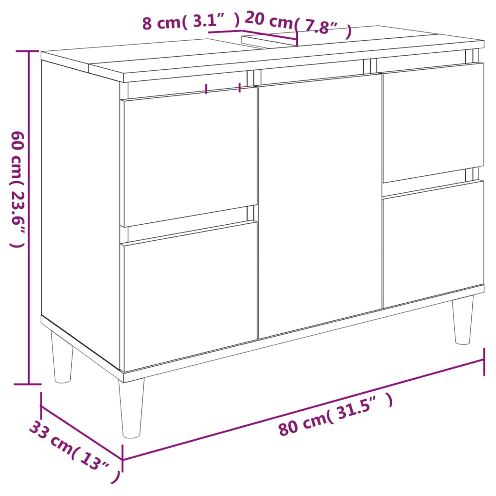 Set mobilier de baie, 3 piese, gri beton, lemn compozit