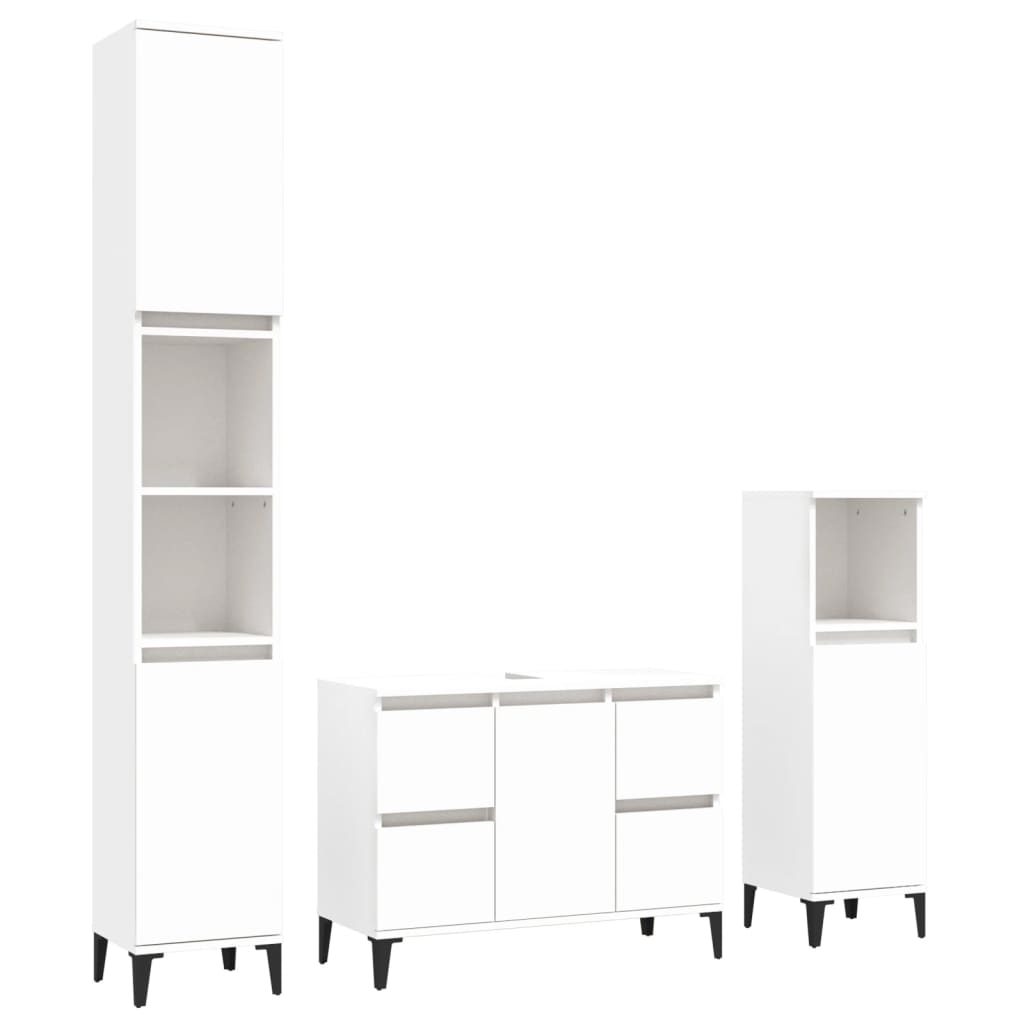 Set mobilier de baie, 3 piese, alb, lemn compozit