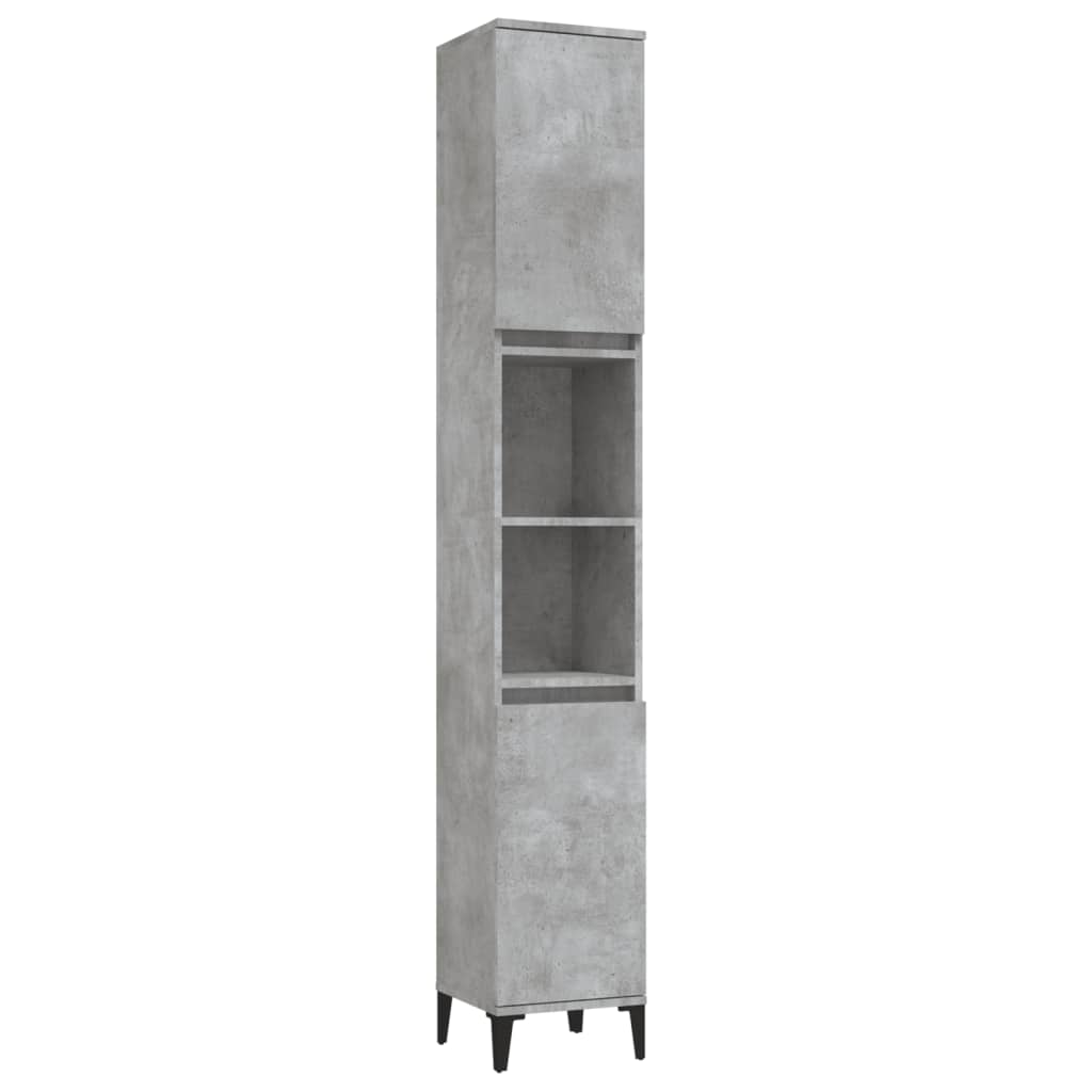 Set mobilier de baie, 3 piese, gri beton, lemn compozit