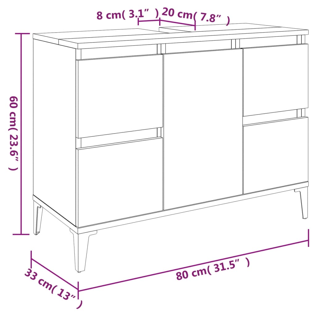 Set mobilier de baie, 3 piese, gri beton, lemn compozit