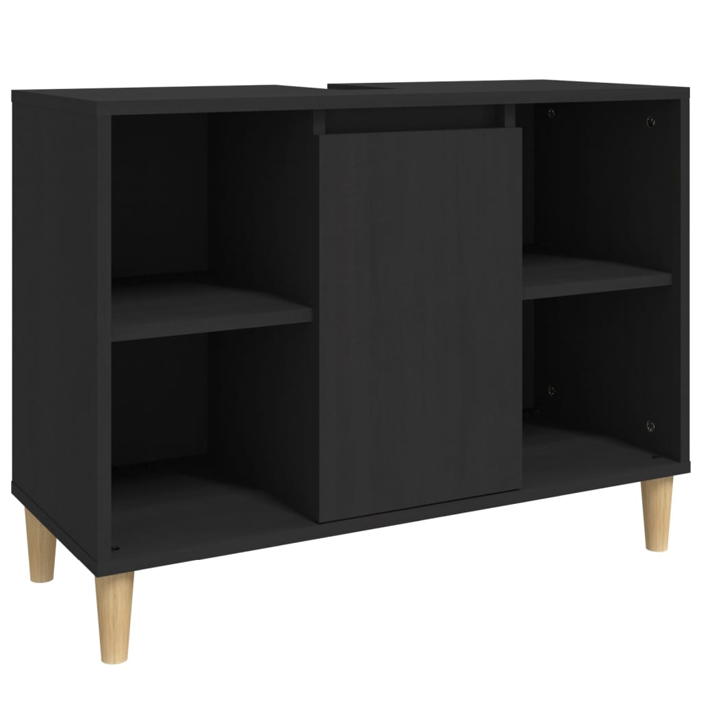 Set mobilier de baie, 3 piese, negru, lemn compozit