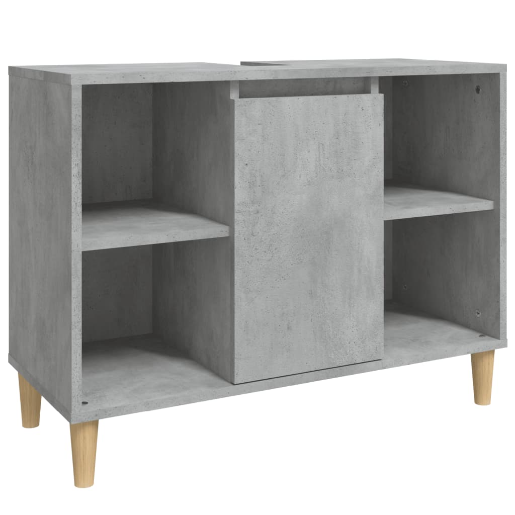 Set mobilier de baie, 3 piese, gri beton, lemn compozit