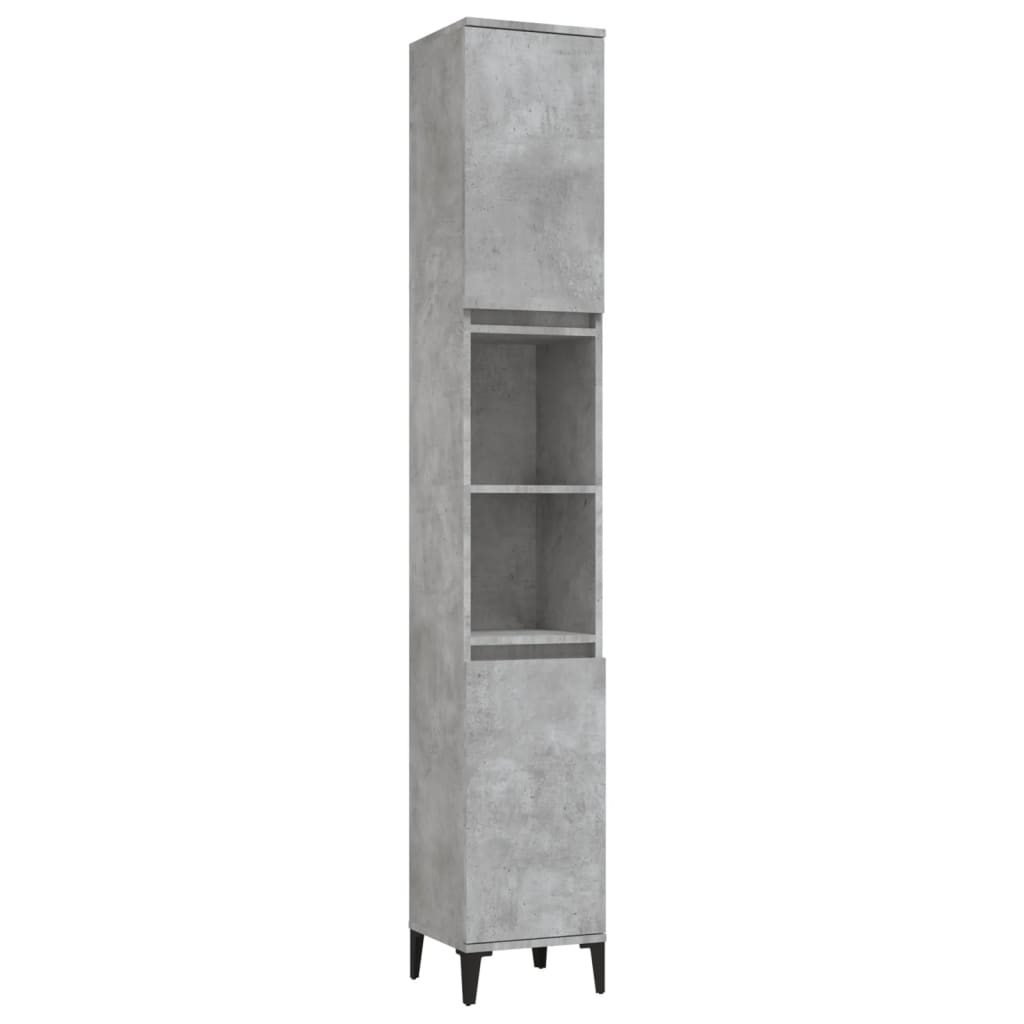 Set mobilier de baie, 3 piese, gri beton, lemn compozit