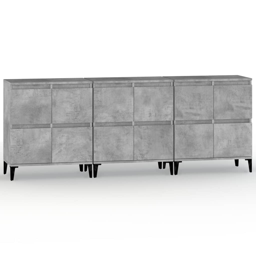 Dulapuri, 3 buc, gri beton, 60x35x70 cm, lemn prelucrat