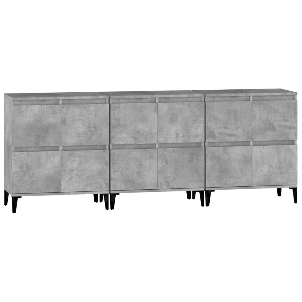 Dulapuri, 3 buc, gri beton, 60x35x70 cm, lemn prelucrat