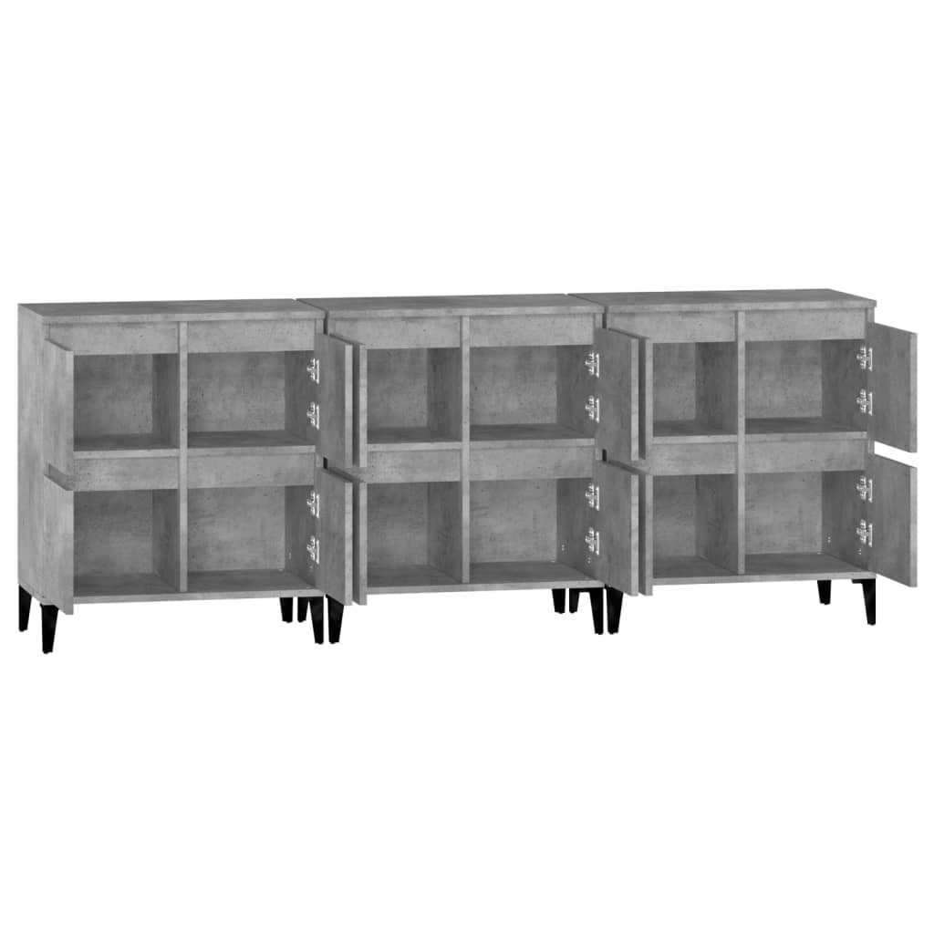 Dulapuri, 3 buc, gri beton, 60x35x70 cm, lemn prelucrat