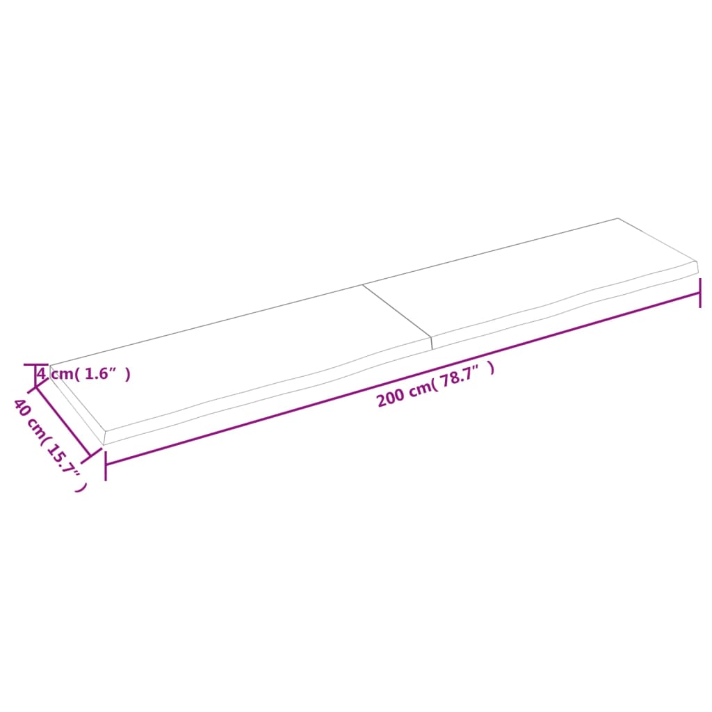 Blat de masă maro 200x40x(2-4) cm, lemn masiv stejar tratat