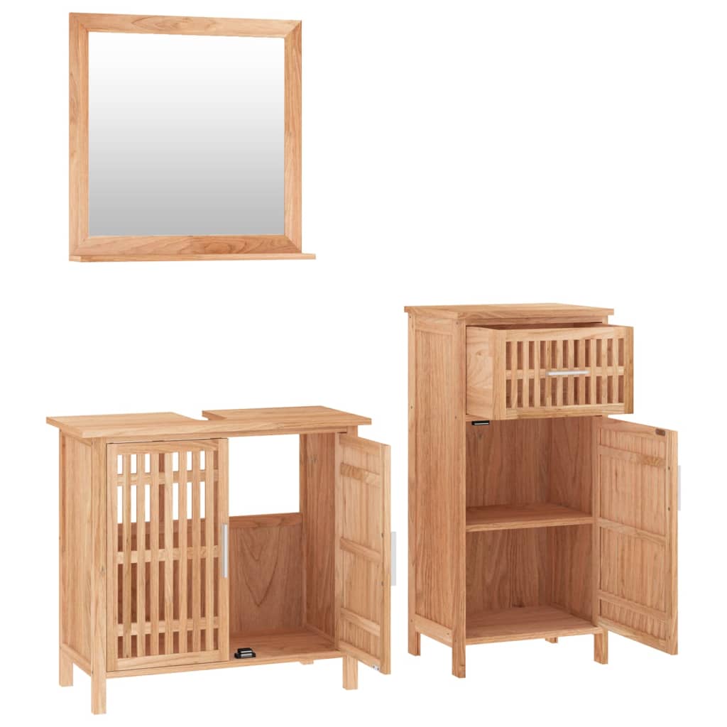 Set mobilier de baie, 3 piese, lemn masiv de nuc