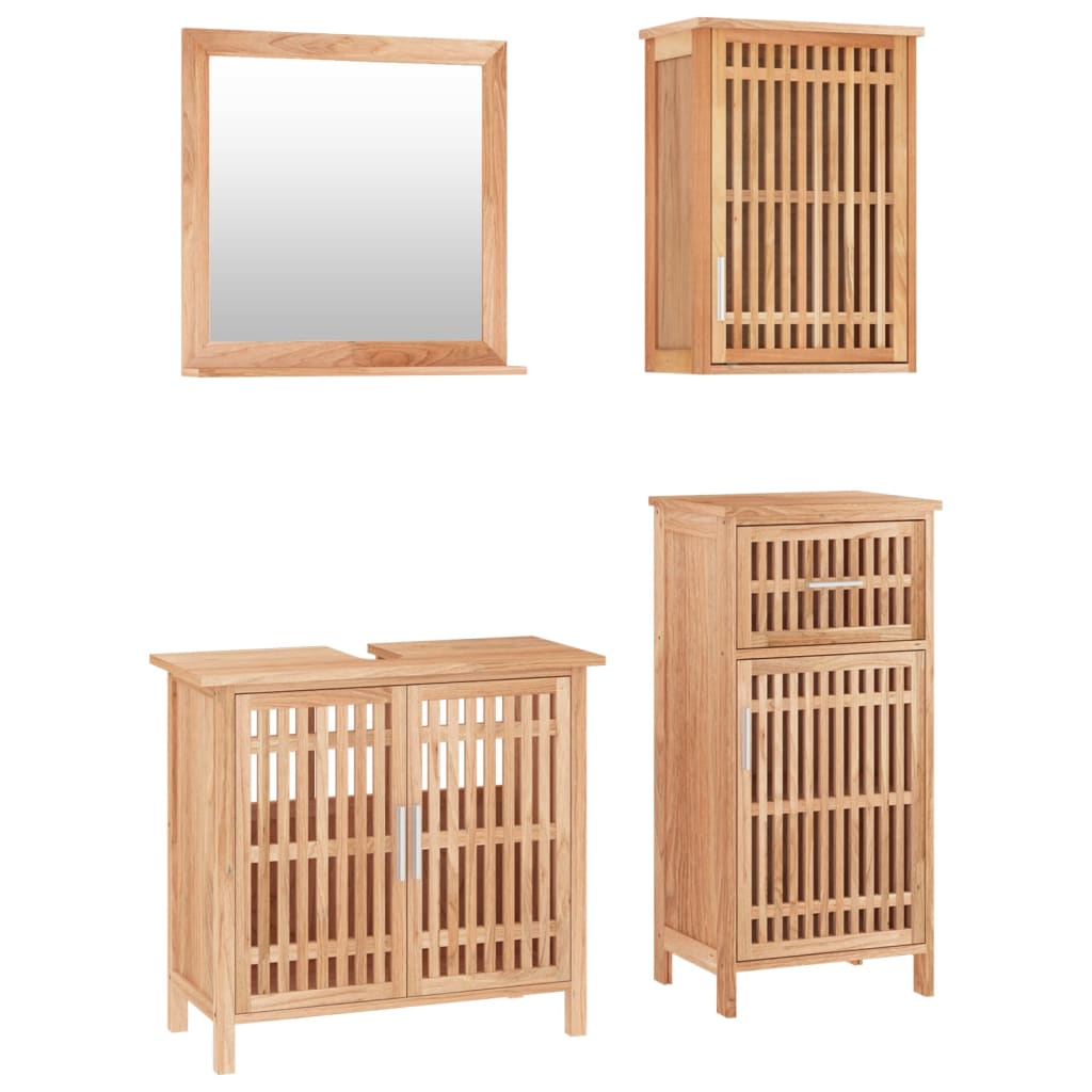 Set mobilier de baie, 4 piese, lemn masiv de nuc