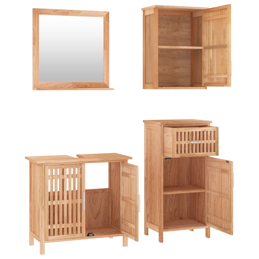 Set mobilier de baie, 4 piese, lemn masiv de nuc