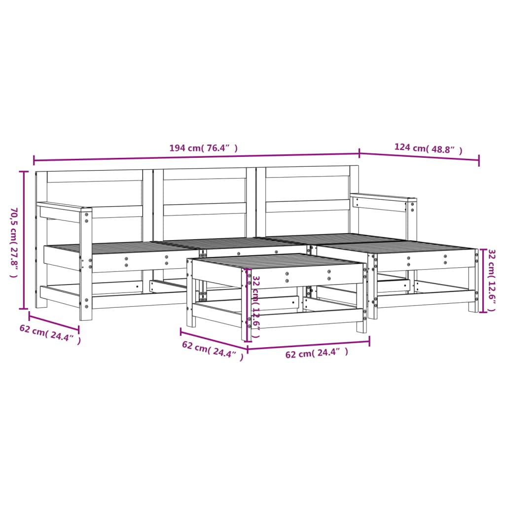 Set mobilier relaxare pentru grădină 5 piese lemn de pin tratat