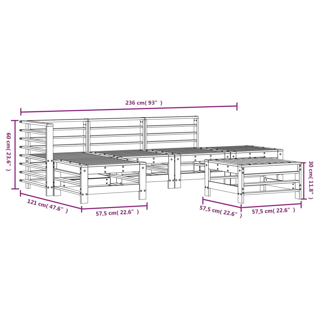 Set mobilier relexare de grădină, 6 piese, gri, lemn masiv pin