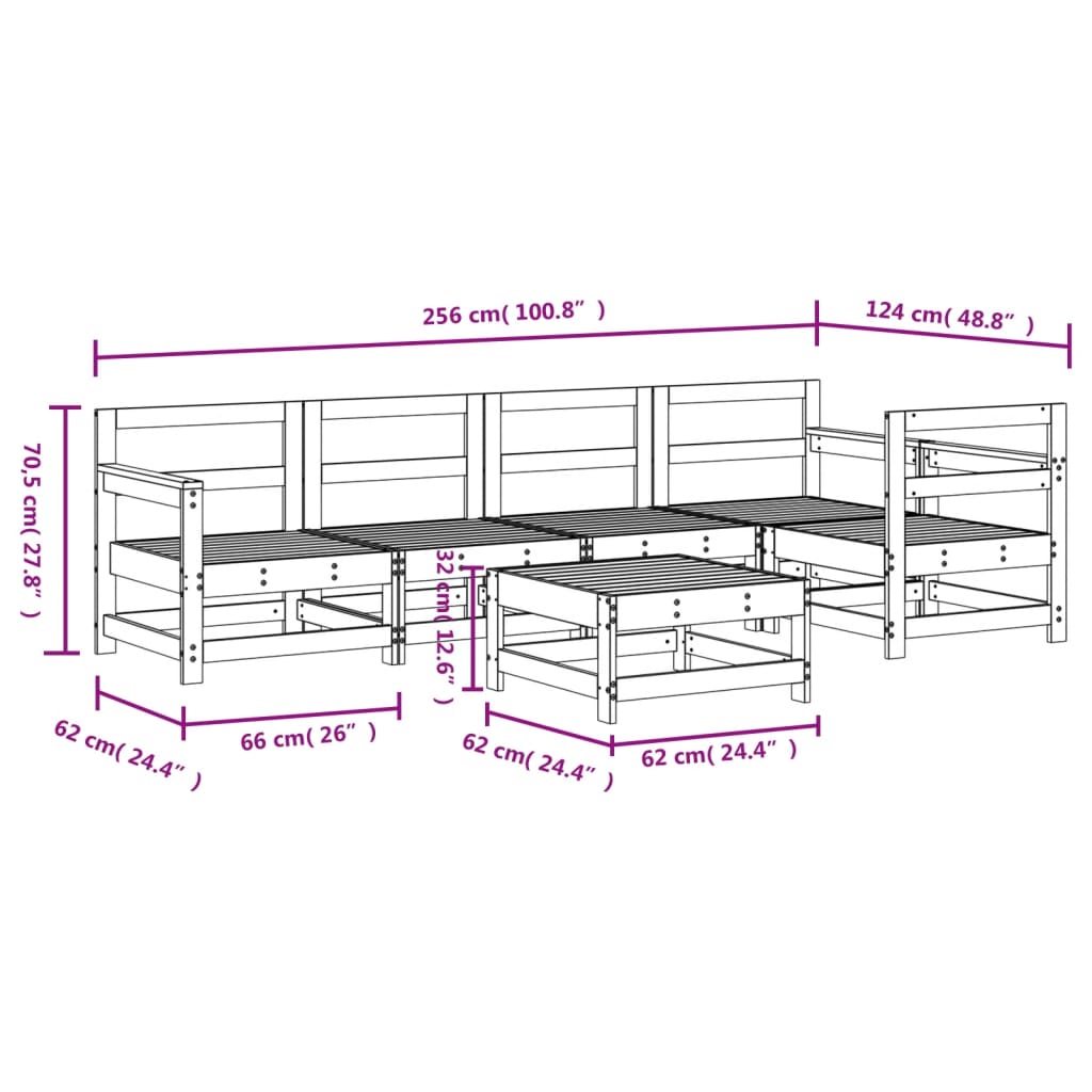 Set mobilier relexare de grădină, 6 piese, gri, lemn masiv pin