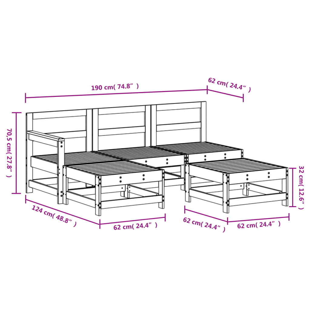 Set mobilier relaxare pentru grădină 5 piese lemn de pin tratat