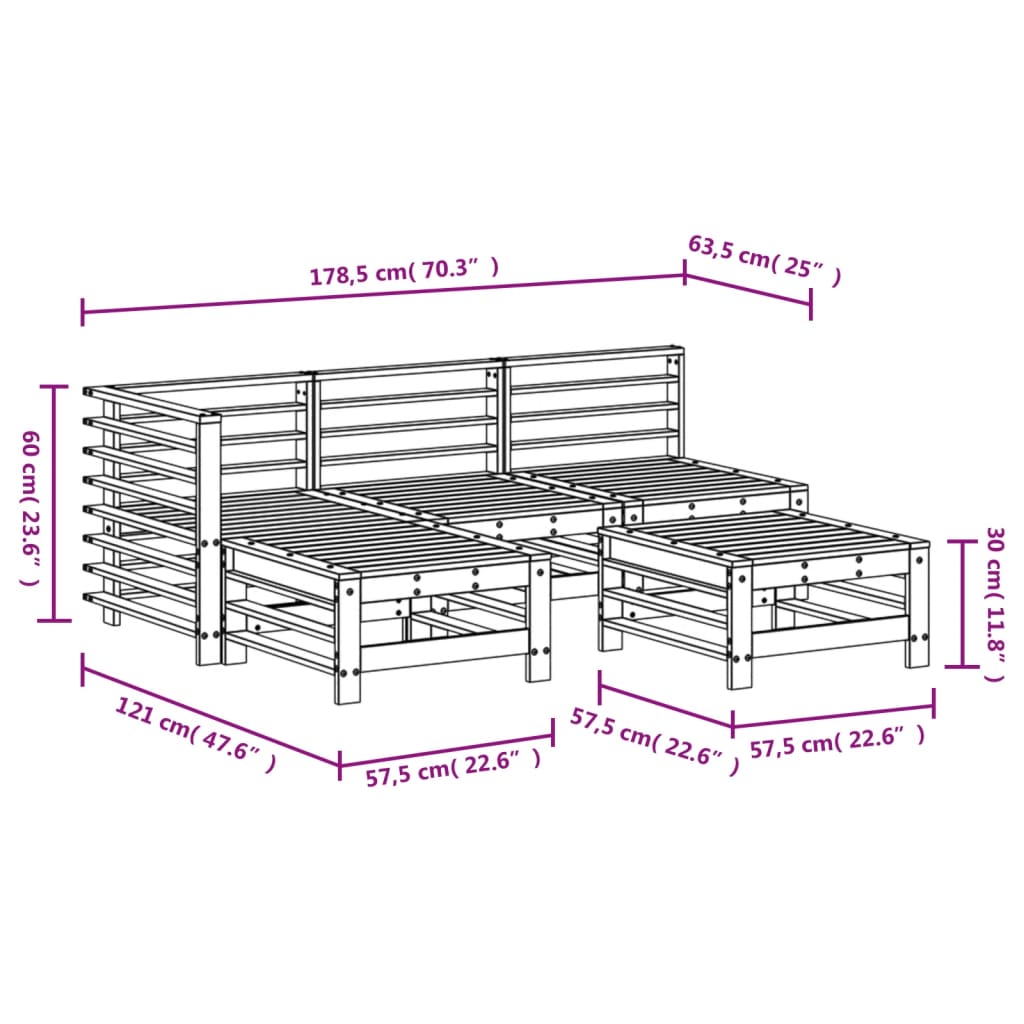 Set mobilier relaxare pentru grădină 5 piese lemn de pin tratat