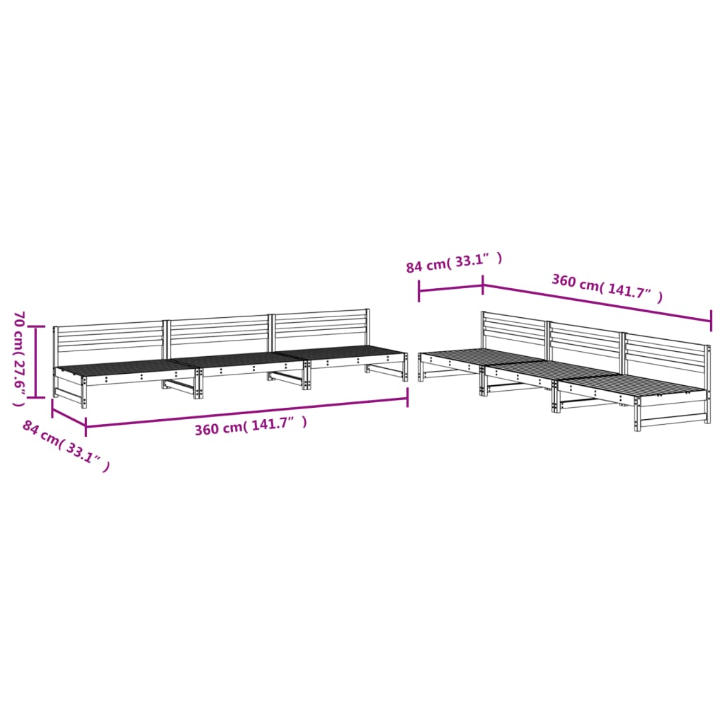 Set mobilier relexare de grădină, 6 piese, gri, lemn masiv pin